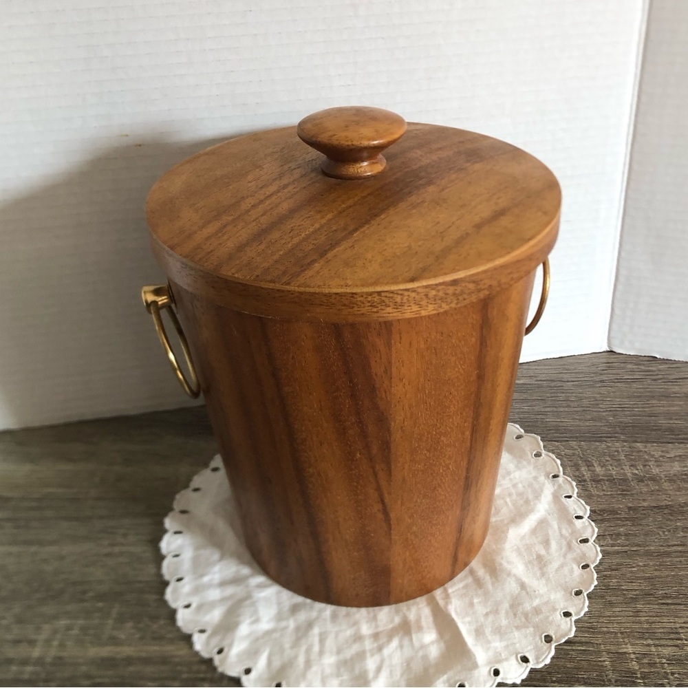 Vtg MCM Wood Ice Bucket with Handles